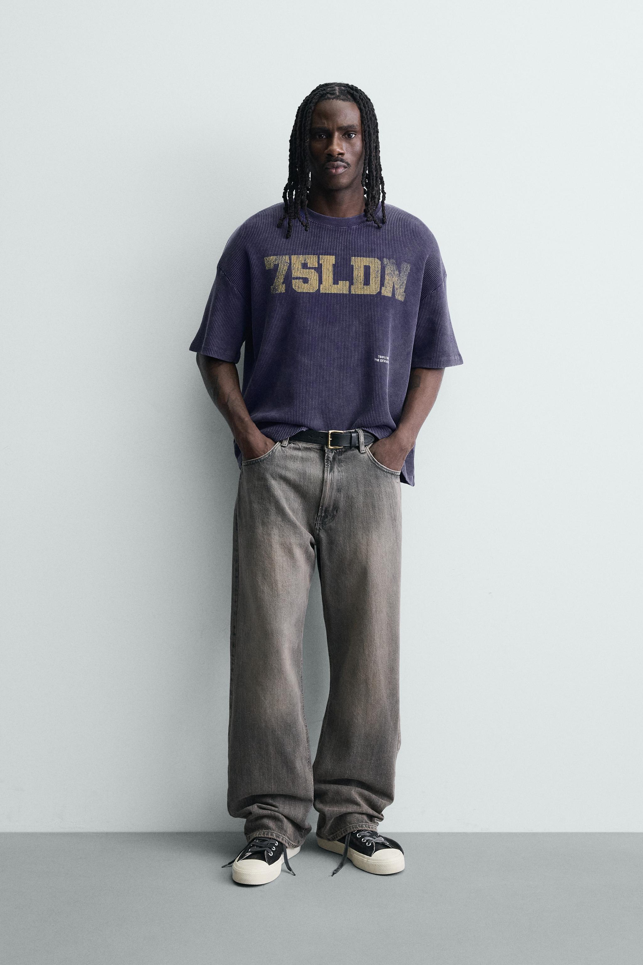 WASHED PRINTED WAFFLE WEAVE SWEATSHIRT